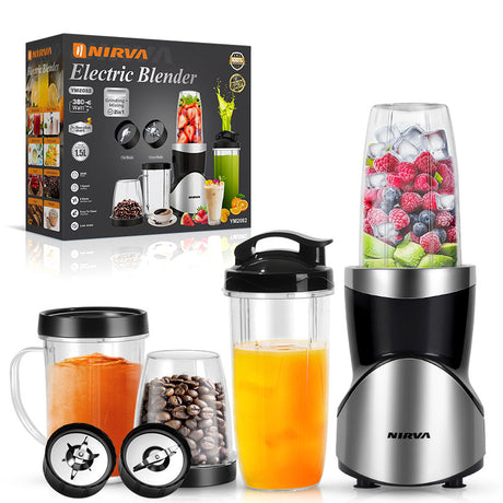 Professional Multifunctional Juicer with 4 Cups & 2 Blade Heads - 1.5L Large Capacity & 380W High Power Blender, Grinder & Smoothie Maker