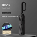 Black Heavy Duty Fully Automatic Carabiner Umbrella with Integrated Hook Handle (Diameter 116CM) - Ultra Windproof and UV Protective Sun & Rain Umbrella