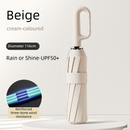 Beige Heavy Duty Fully Automatic Carabiner Umbrella with Integrated Hook Handle (Diameter 116CM) - Ultra Windproof and UV Protective Sun & Rain Umbrella