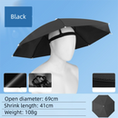 Black Foldable Sun & Rain Umbrella Hat (Diameter 69CM) - 99% UV Potective and Wind/Rainproof Fishing Umbrella with Elastic Headband