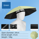 Green Foldable Sun & Rain Umbrella Hat (Diameter 69CM) - 99% UV Potective and Wind/Rainproof Fishing Umbrella with Elastic Headband