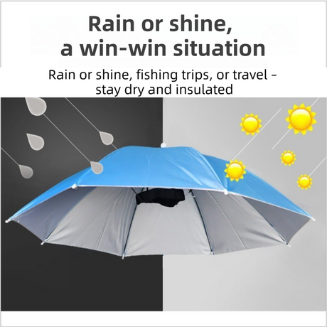 Green Foldable Sun & Rain Umbrella Hat (Diameter 69CM) - 99% UV Potective and Wind/Rainproof Fishing Umbrella with Elastic Headband