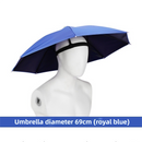 Royal Blue Foldable Sun & Rain Umbrella Hat (Diameter 69CM) - 99% UV Potective and Wind/Rainproof Fishing Umbrella with Elastic Headband