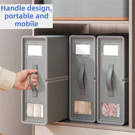 2-Pack White Foldable Bedding Storage Box with Zipper & PU Leather Handle - Wardrobe Drawer Closet Organizer for Duvet Covers & Clothing (38x32x12CM)