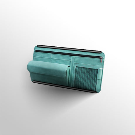 Blue Faux Suede Car Sun Visor Organizer with Spring Strap - Multi-Functional Eyewear Case & Card Holder