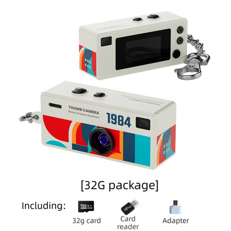 G6 White Ultra-Mini Thumb Camera with 32GB Card, Card Reader & Adapter - HD Instant Pocket-Sized Action Cam for Students & Kids