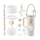 10-Piece White Accessory Bundle for Stanley Quencher 30/40oz - Includs Premium Silicone Straw Covers, Protective Boot & Charms Set