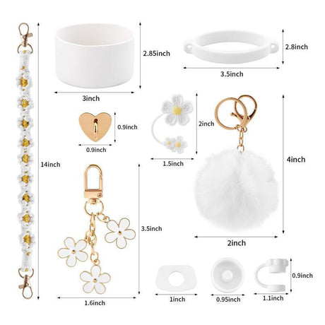 10-Piece White Accessory Bundle for Stanley Quencher 30/40oz - Includs Premium Silicone Straw Covers, Protective Boot & Charms Set