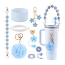 10-Piece Blue Accessory Bundle for Stanley Quencher 30/40oz - Includs Premium Silicone Straw Covers, Protective Boot & Charms Set