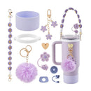 10-Piece Purple Accessory Bundle for Stanley Quencher 30/40oz - Includs Premium Silicone Straw Covers, Protective Boot & Charms Set