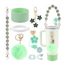 10-Piece Green Accessory Bundle for Stanley Quencher 30/40oz - Includs Premium Silicone Straw Covers, Protective Boot & Charms Set