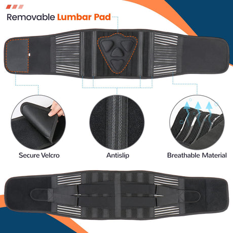 L Size Black Double-Compression Sports Waist Trimmer with 4 Steel Plates and 2 Spring Stays for Strength Training & Back Protection
