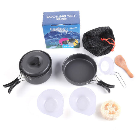 8-Piece Black Lightweight Outdoor Camping Cookware Set - 1/2 Person Portable High-Efficiency Thermal Cooking Nested Kit