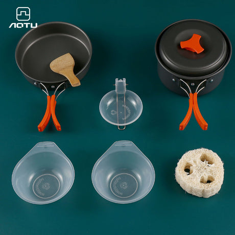 8-Piece Black Lightweight Outdoor Camping Cookware Set - 1/2 Person Portable High-Efficiency Thermal Cooking Nested Kit