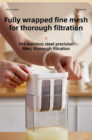 White Premium Greek Yogurt Strainer with Removable 304 Stainless Steel Fine Mesh & Transparent Airtight Storage Container