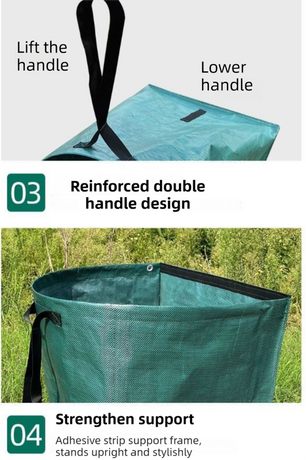53 Gallon Self-StandingGarden Dustpan Bag with Dual Handles - Heavy-Duty Semi-Circular Leaf & Waste Collector