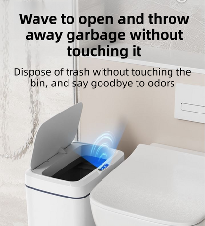 White Intelligent Dual-Sensor Trash Can (Hand-Wave & Knee-Bend) - Slim-Fit Touchless Battery-Powered Bin for Bathroom & Kitchen