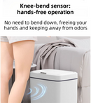 White Intelligent Dual-Sensor Trash Can (Hand-Wave & Knee-Bend) - Slim-Fit Touchless Battery-Powered Bin for Bathroom & Kitchen