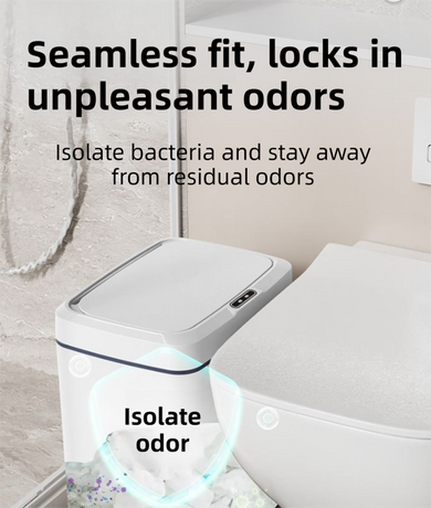 White Intelligent Dual-Sensor Trash Can (Hand-Wave & Knee-Bend) - Slim-Fit Touchless Battery-Powered Bin for Bathroom & Kitchen