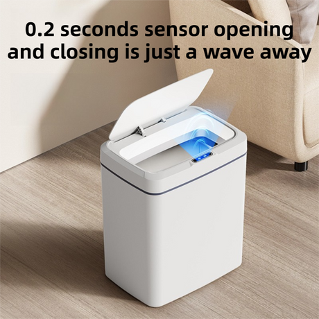 White Intelligent Dual-Sensor Trash Can (Hand-Wave & Knee-Bend) - Slim-Fit Touchless Rechargeable Bin for Bathroom & Kitchen