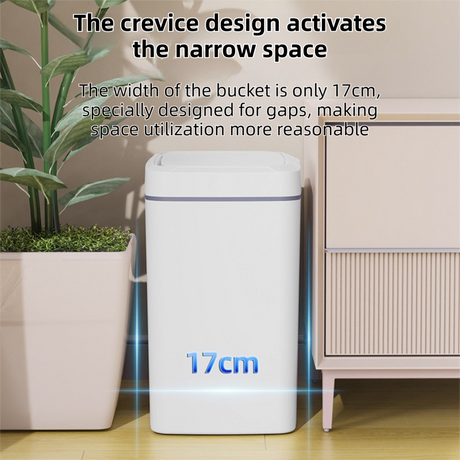 White Intelligent Dual-Sensor Trash Can (Hand-Wave & Knee-Bend) - Slim-Fit Touchless Rechargeable Bin for Bathroom & Kitchen