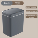 Black Intelligent Dual-Sensor Trash Can (Hand-Wave & Knee-Bend) - Slim-Fit Touchless Battery-Powered Bin for Bathroom & Kitchen