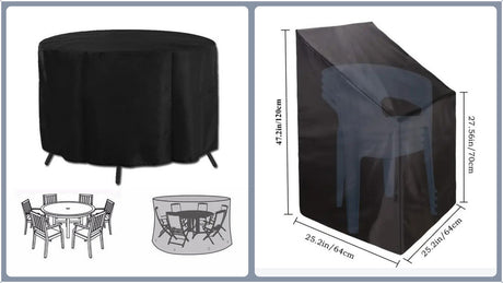 Heavy Duty Oxford Outdoor Furniture Protector Set - Waterproof & Dustproof Round Dining Table(230x110cm) and Lounge Chair Cover(64x64x70x120cm) Bundle