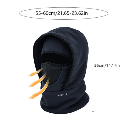 Black Windproof Thermal Balaclava Hood - Full Face Mask & Polar Fleece Neck Warmer for Skiing, Cycling & Outdoor Sports