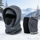 Windproof Thermal Rider Protection Set - 2 Pack Faux Rabbit Fur Knee Braces & Grey Fleece Balaclava Hood Outdoor Sports Warmth Bundle