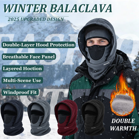 Windproof Thermal Rider Protection Set - 2 Pack Faux Rabbit Fur Knee Braces & Grey Fleece Balaclava Hood Outdoor Sports Warmth Bundle