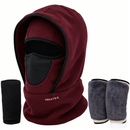 Windproof Thermal Rider Protection Set - 2 Pack Faux Rabbit Fur Knee Braces & Wine Red Fleece Balaclava Hood Outdoor Sports Warmth Bundle