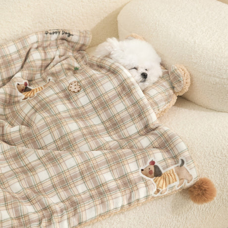 Plaid Puppy Premium Soft Fleece Dog Bed Mat/Quilt (S Size 50 x 35 CM) - All-Season Reversible Warm Cat Nap Pad