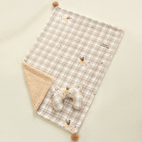 Plaid Puppy Premium Soft Fleece Dog Bed Quilt & Pillow Set (XL Size 100 x 70 CM) - All-Season Reversible Warm Cat Nap Pad