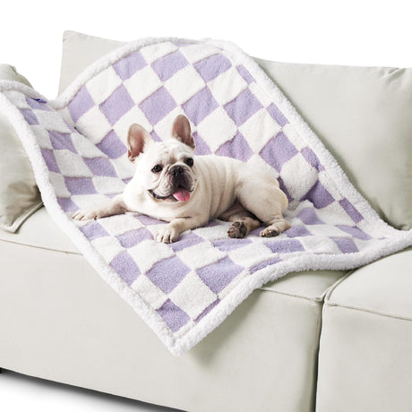 75 x 100 CM Waterproof Soft Sherpa Fleece Pet Blanket (Purple Gingham) - Reversible Thickened Furniture Protector for Dogs & Cats