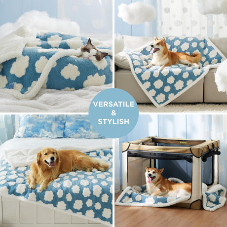 100 x 130 CM Waterproof Soft Sherpa Fleece Pet Blanket (Purple Gingham) - Reversible Thickened Furniture Protector for Dogs & Cats