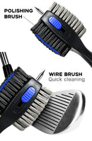 Black Premium Golf Club Cleaning Brush Extra Large Head Dual Bristles Retractable Zip Line & Groove Cleaner Spike Anti-Slip Ergonomic Grip 29cm