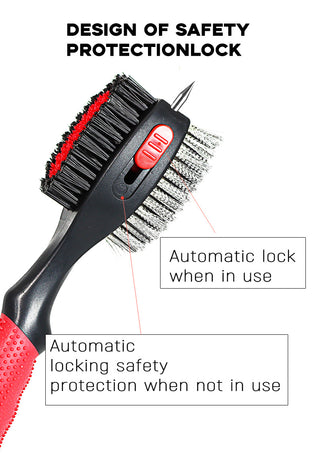 Green Premium Golf Club Cleaning Brush Extra Large Head Dual Bristles Retractable Zip Line & Groove Cleaner Spike Anti-Slip Ergonomic Grip 29cm