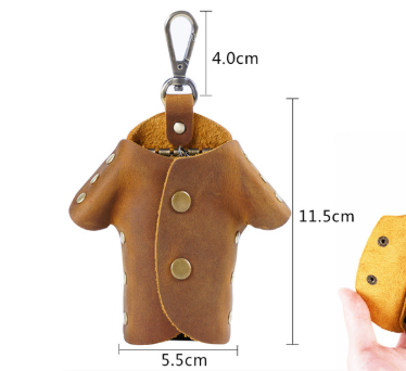 Green Genuine Crazy Horse Leather Key Case Creative Jacket Shape Holder Vintage Cowhide Pouch for Car Fob & House Keys Brown