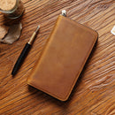 Brown Genuine Crazy Horse Leather Fountain Pen Case Zippered Organiser Pouch with 5 Elastic Loops & Mesh Pocket Vintage Stationery Holder