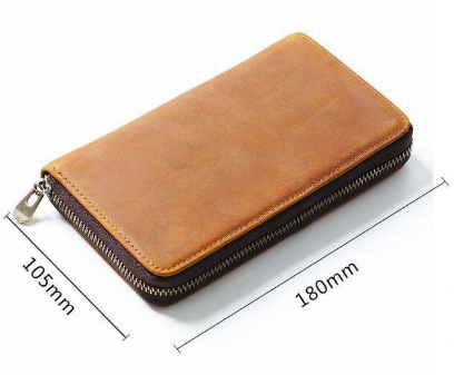 Coffee Genuine Crazy Horse Leather Fountain Pen Case Zippered Organiser Pouch with 5 Elastic Loops & Mesh Pocket Vintage Stationery Holder