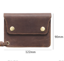 Black Handmade Crazy Horse Leather Wallet Vintage Coin Purse Zipper Card Holder with Strap Snap Closure Top Layer Cowhide 12cm