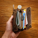 Green Handmade Crazy Horse Leather Wallet Vintage Coin Purse Zipper Card Holder with Strap Snap Closure Top Layer Cowhide 12cm