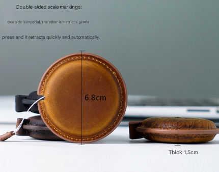 Brown Handmade Crazy Horse Leather Retractable Tape Measure Keychain Dual Sided Scale 150cm/60
