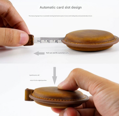 Coffee Handmade Crazy Horse Leather Retractable Tape Measure Keychain Dual Sided Scale 150cm/60