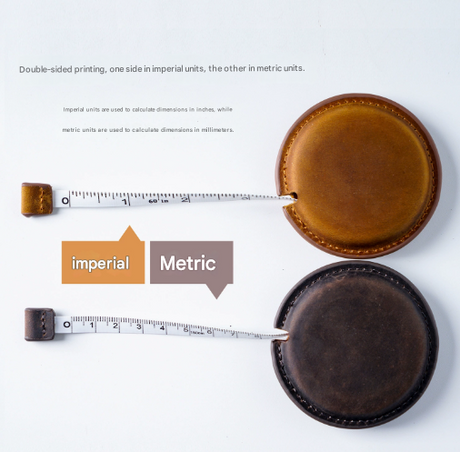 Brown Carved Design Handmade Crazy Horse Leather Retractable Tape Measure Keychain Dual Sided Scale 150cm/60