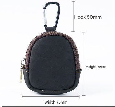 Coffee Genuine Crazy Horse Leather Mini Coin Purse Zipper Shell Pouch Small Earphone Case Key Holder with Carabiner Clip 8.5cm for Travel