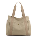 Grey Women's Large Canvas Tote Bag Minimalist Shoulder Handbag High Capacity 39cm for Work School & Travel
