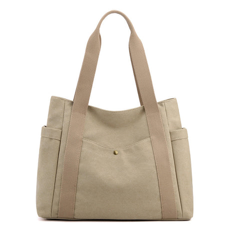 Grey Women's Large Canvas Tote Bag Minimalist Shoulder Handbag High Capacity 39cm for Work School & Travel