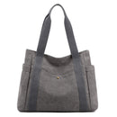 Grey Women's Large Canvas Tote Bag Minimalist Shoulder Handbag High Capacity 39cm for Work School & Travel