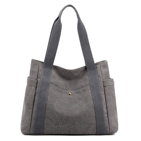 Grey Women's Large Canvas Tote Bag Minimalist Shoulder Handbag High Capacity 39cm for Work School & Travel